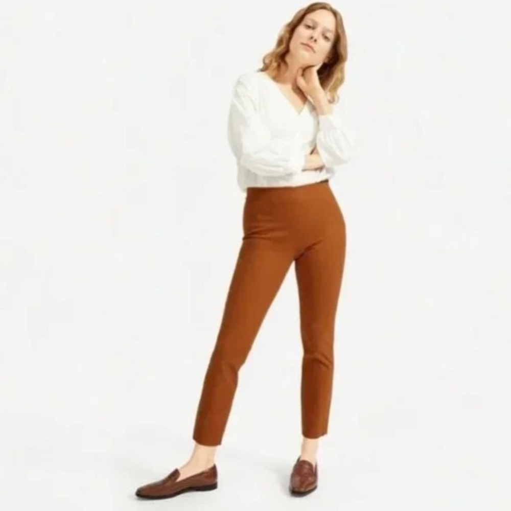 Everlane Side-Zip Stretch Curvy Fit Cotton Pant RUST COGNAC